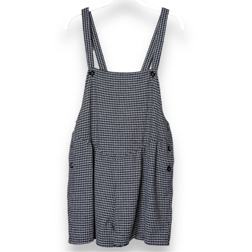 UO Urban Renewal Suspender Romper Medium pinafore shorts black white overalls